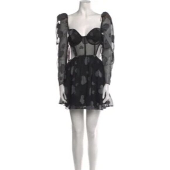 For Love and Lemons Alexandra Long Sleeve Mini Dress Black Hearts Size Small NWT - Picture 8 of 14